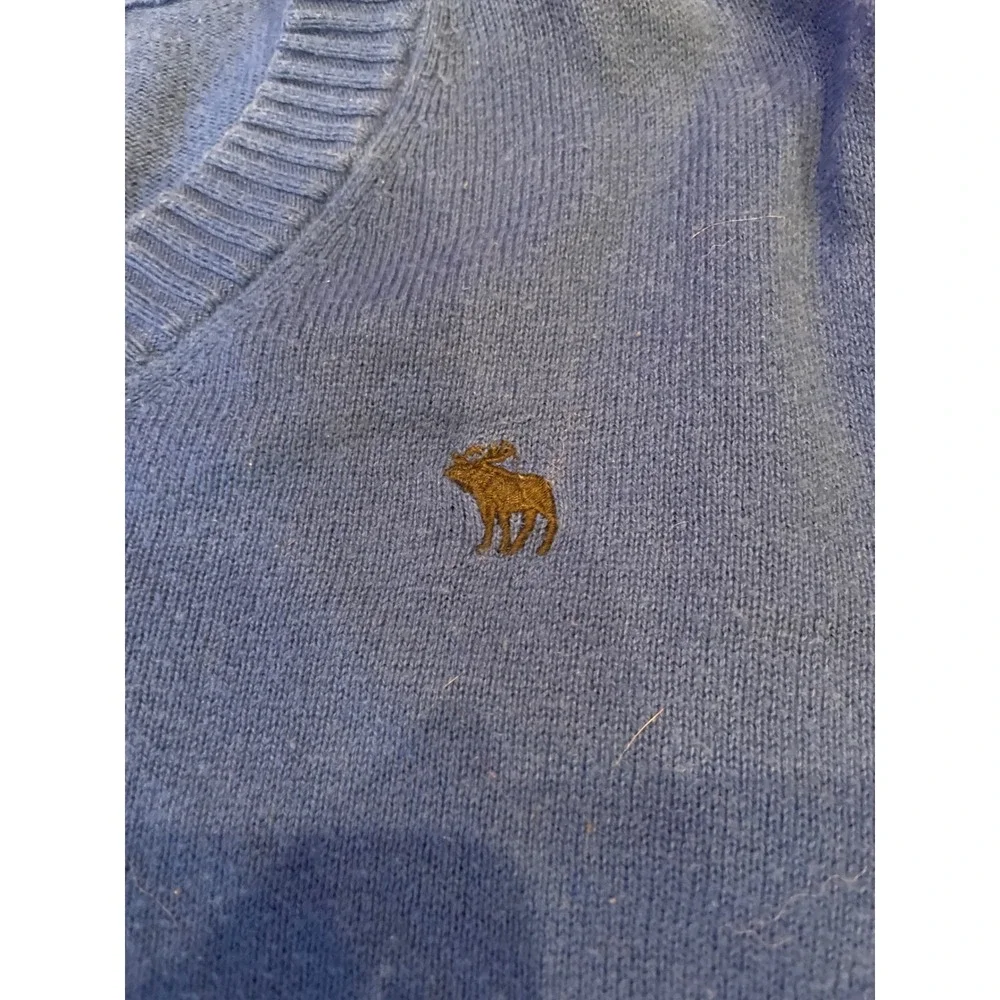Abercrombie & Fitch‎ Mens Sweater Medium Blue Cashmere Blend V-Neck Moose Logo
